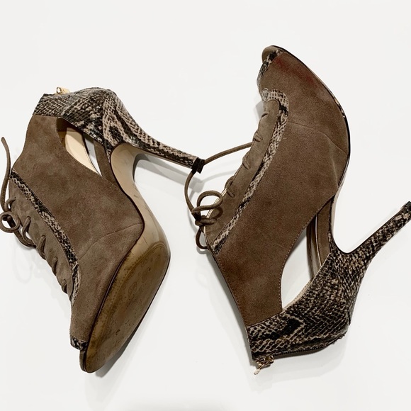 ISOLA SUEDE ZIP. BACK LACE UP OPEN TOE ANKLE HEEL SHOES - Picture 5 of 14